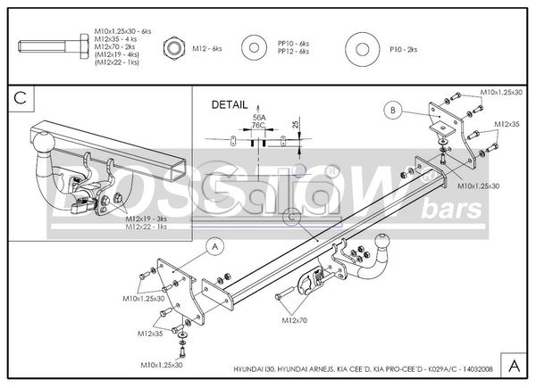 Anhängerkupplung für Kia-Cee`d 5 Türer, Baureihe 2009-2011 starr